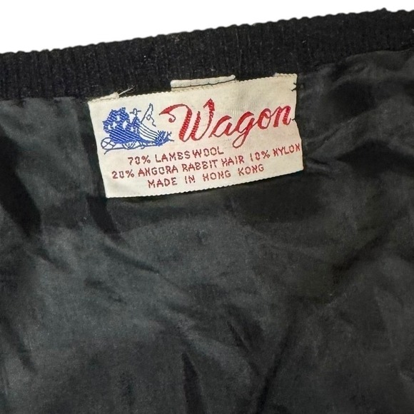 Vtg Black Beaded Floral Embellished Wool Angora Rabbit Cardigan Sweater Women M - Picture 4 of 8